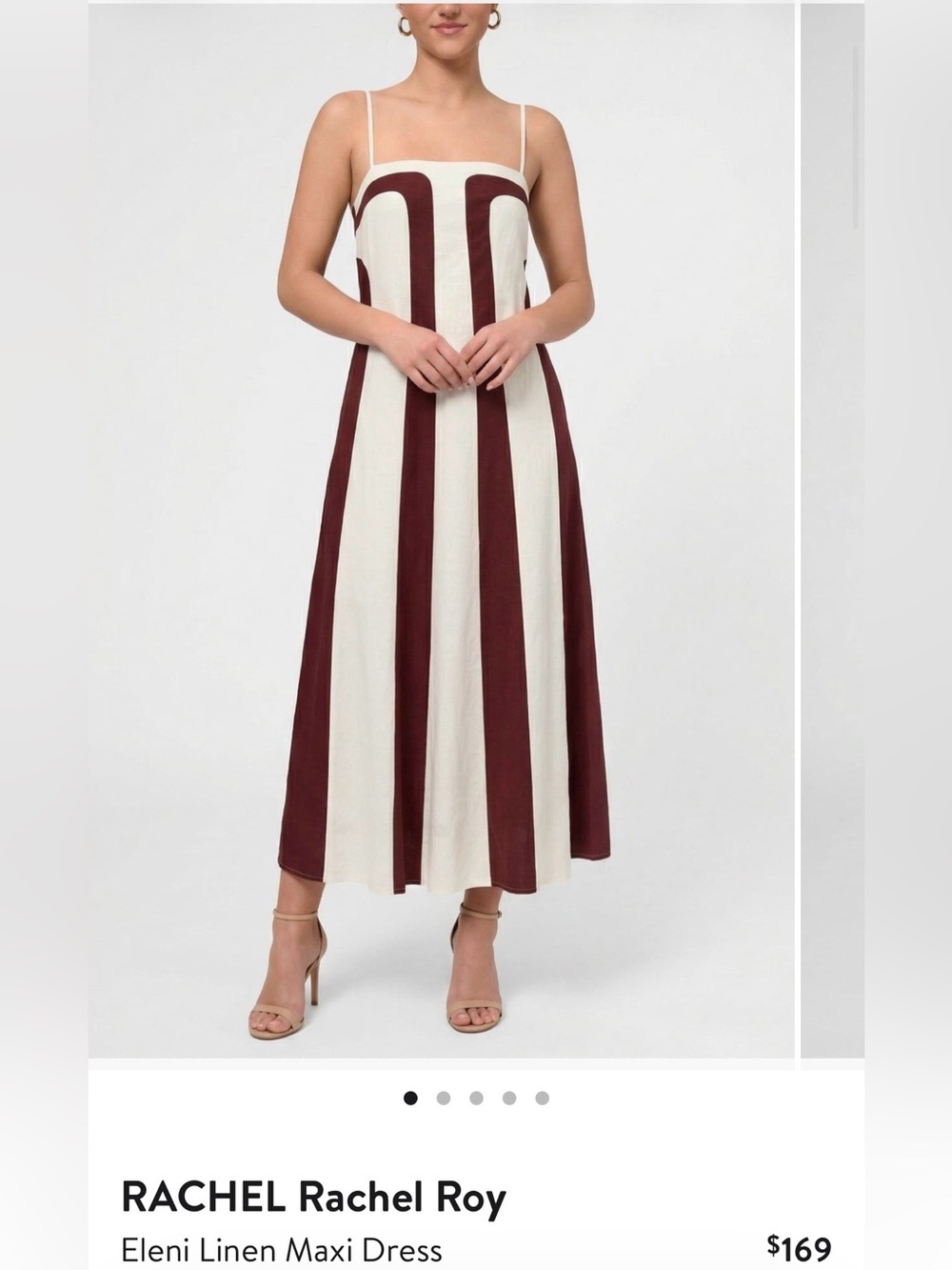 RACHEL Rachel Roy Cream and Burgundy Vertical Stripe Square-Neck Maxi Dress